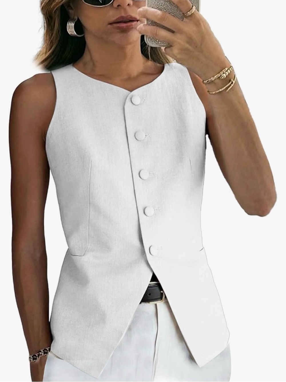 White Button-Front Vest